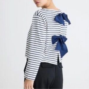 J. Crew Striped Bow-Back Long Sleeve Top White Navy Plus Size 3X Preppy Nautical